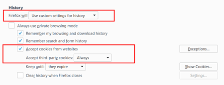 Use custom settings for history