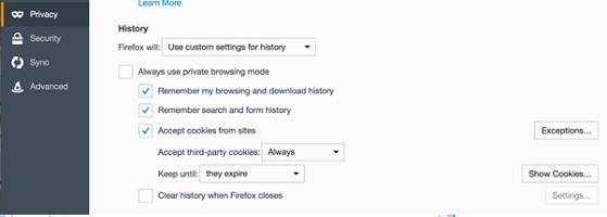 Firefox settings for player error