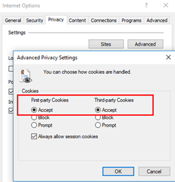 Accept First-party Cookies and Third-party Cookies