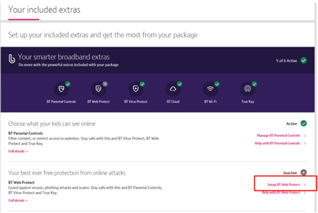 Click Setup BT Web Protect