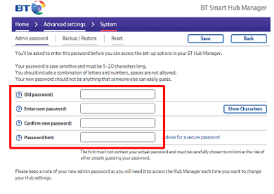 Changing the admin password on the BT Smart Hub