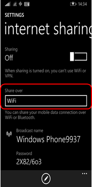 Setting up tethering on a Windows phone