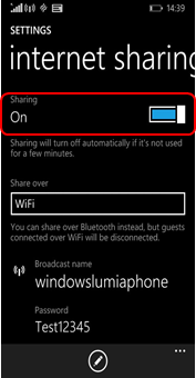 Setting up tethering on a Windows phone